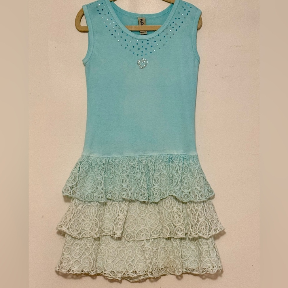 💰SALE💰Aqua and Ivory Lace Tiered Dress
